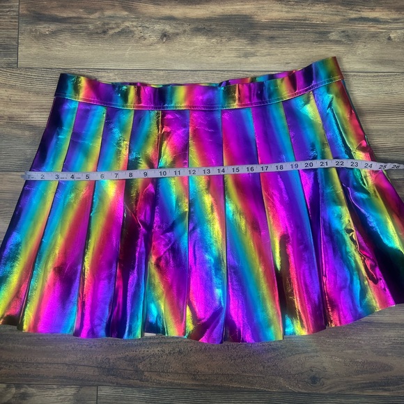 Rainbow Metallic Skirt Wild Cat pleated mini size 2X rainbowcore circle skater - Picture 5 of 10